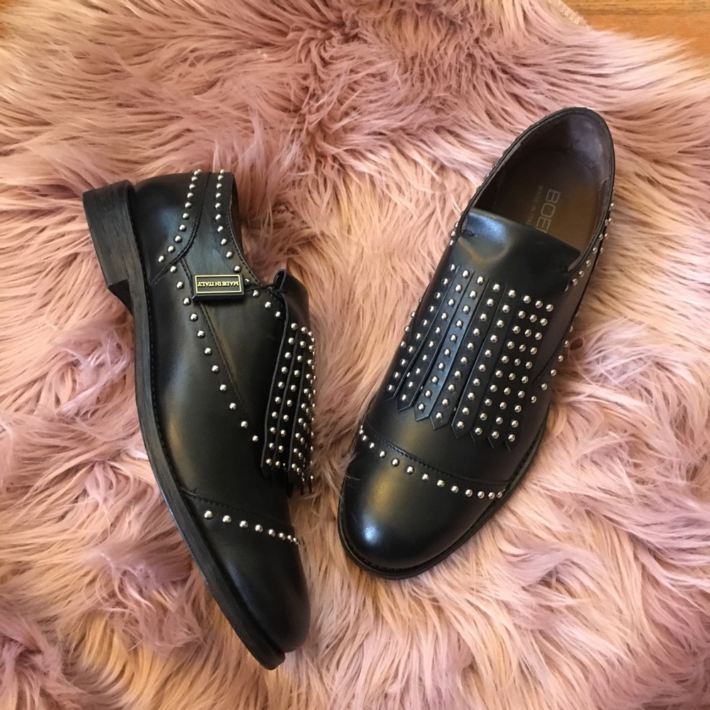 BOEMOS Silver Studded Slip On Leather Oxfords 9